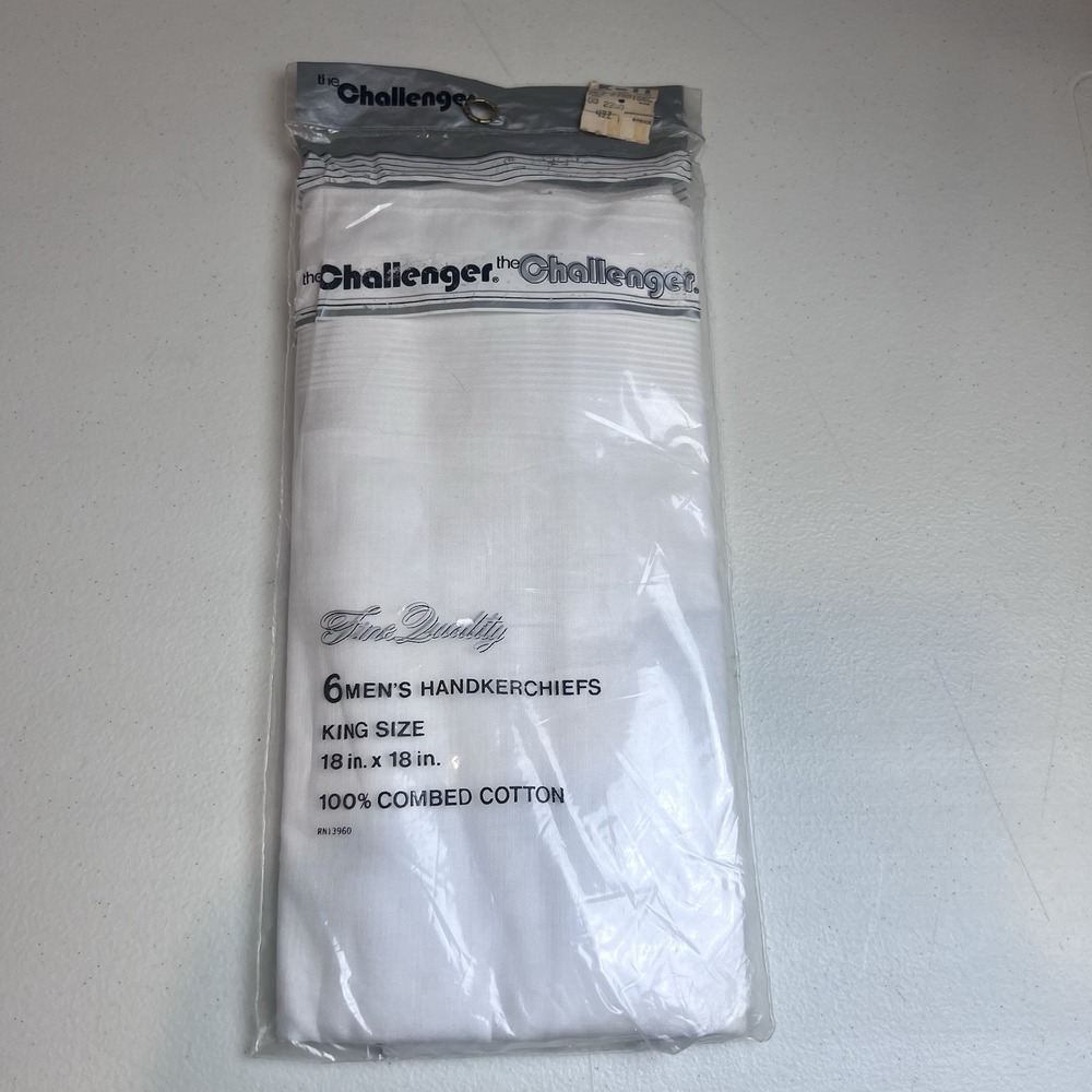 Challenger Mens King Size Handkerchiefs 18X18 Sold by Kmart‎ White Pack of 6